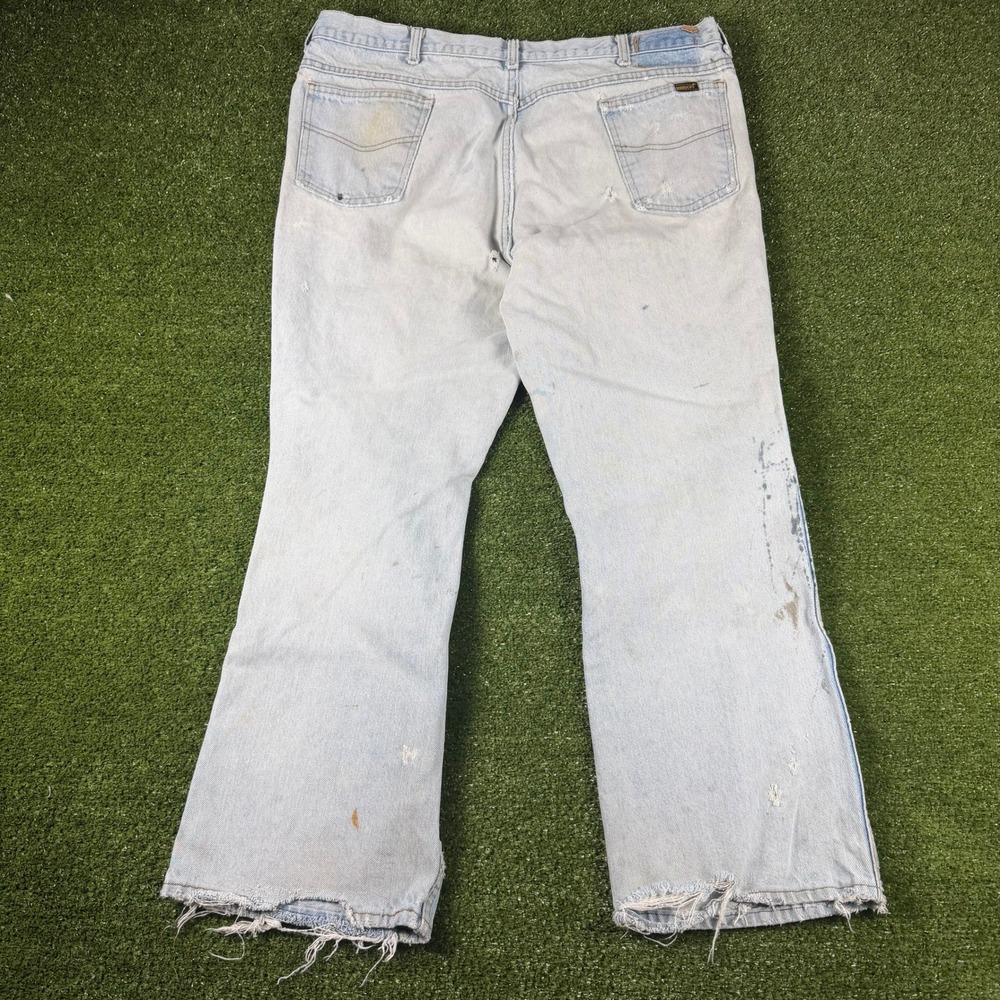 Vintage Roebucks Distressed Light Wash Denim Jeans Thrashed Workwear Blue 0654
